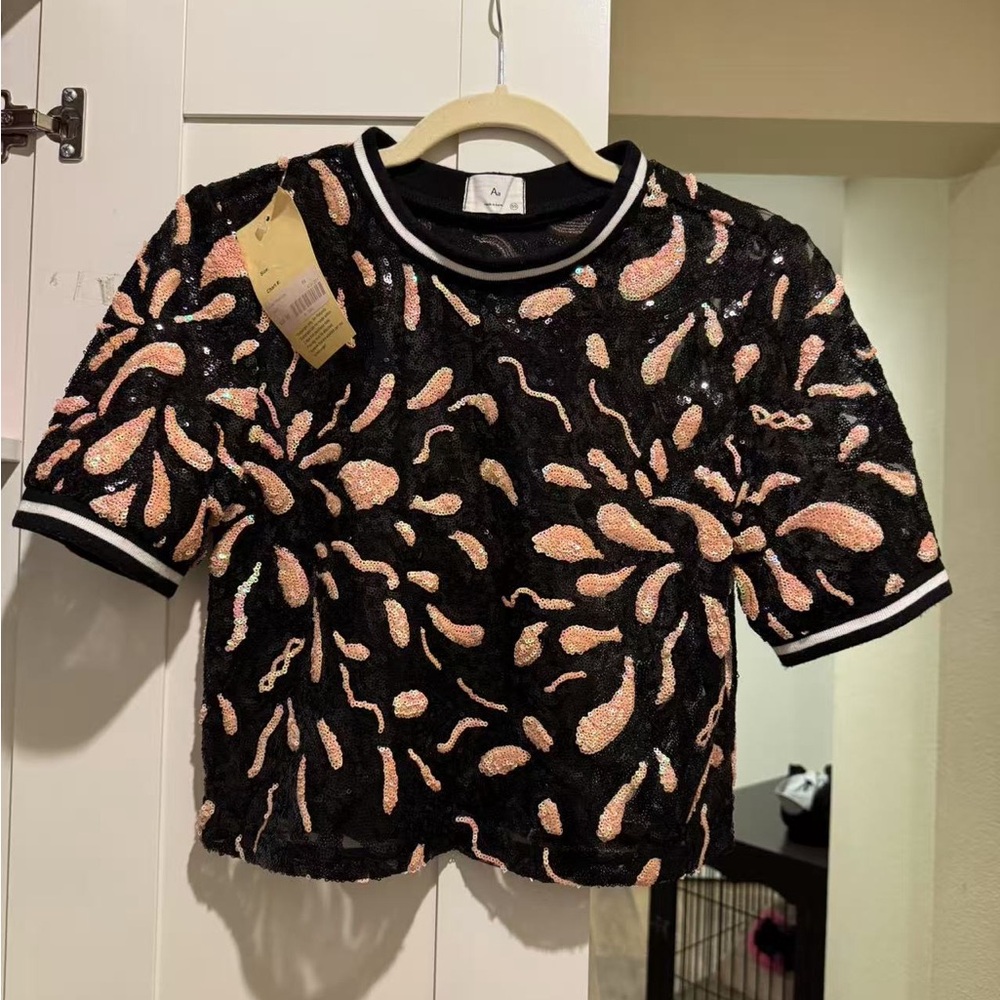 Black and Beige Kids Sequin Top